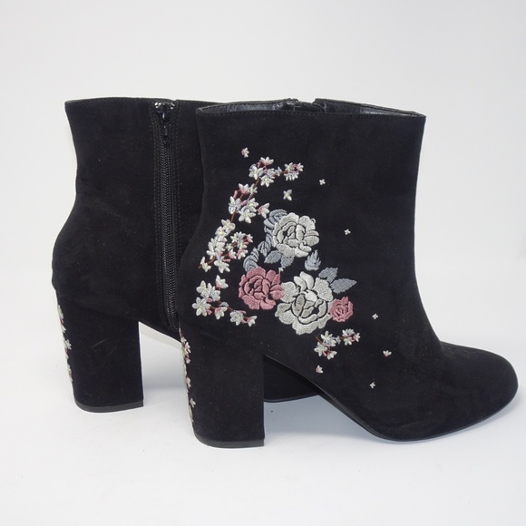 NEW LOOK Black Suedette Floral Embroidered Block Heel Boots NEW Womens Size 10 - Picture 5 of 7